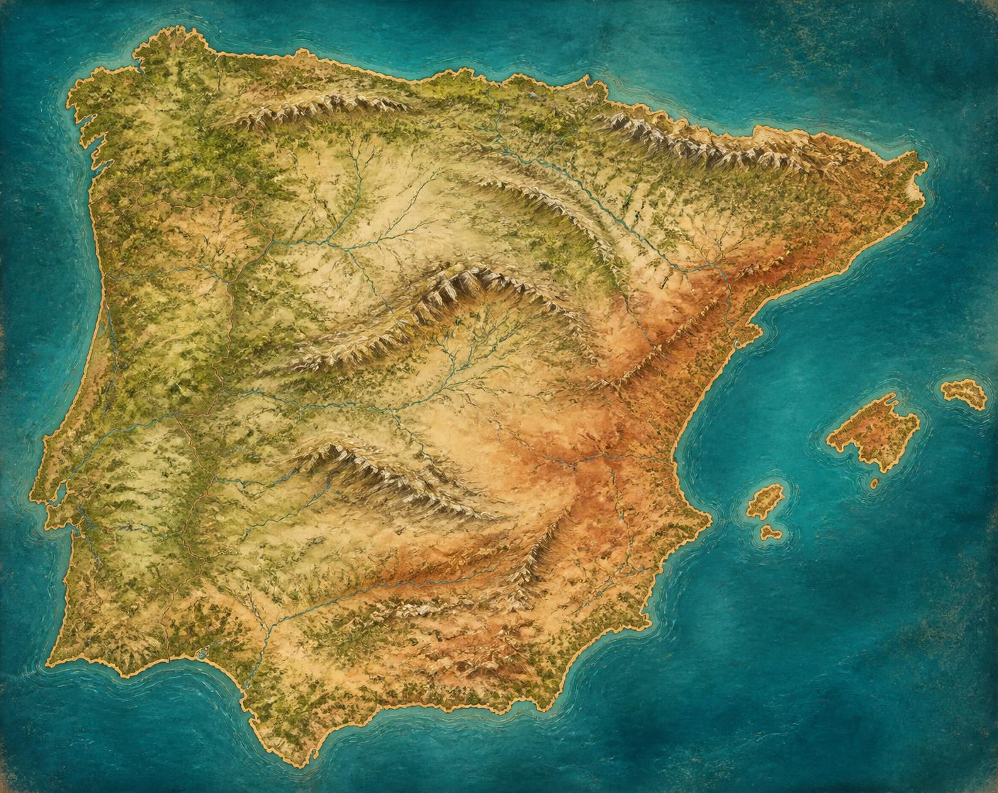Illustrated map of Spain and the Balearic Islands showing LoveSpain regions